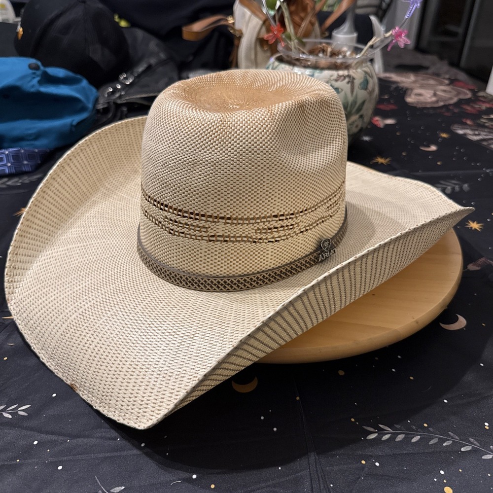 ARIAT Mens Bangora Straw Western Cowboy Hat Ivory Size 7 1/2